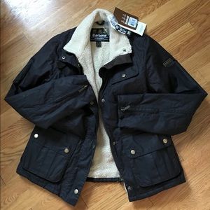 Barbour Brown Utility Jacket with Cream Sherpa Lining